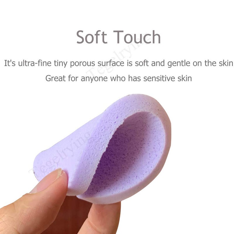Tegelrying Facial Sponge Compressed,60 Pcs PVA Professional Makeup Removal Wash Round Face Sponges Spa Pads Exfoliating Cleansing for Women,Purple - Image 3